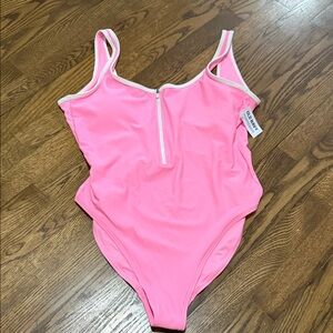 Old Navy Neon Pink Women's half zip One Piece Swimsuit - size Large - NWT